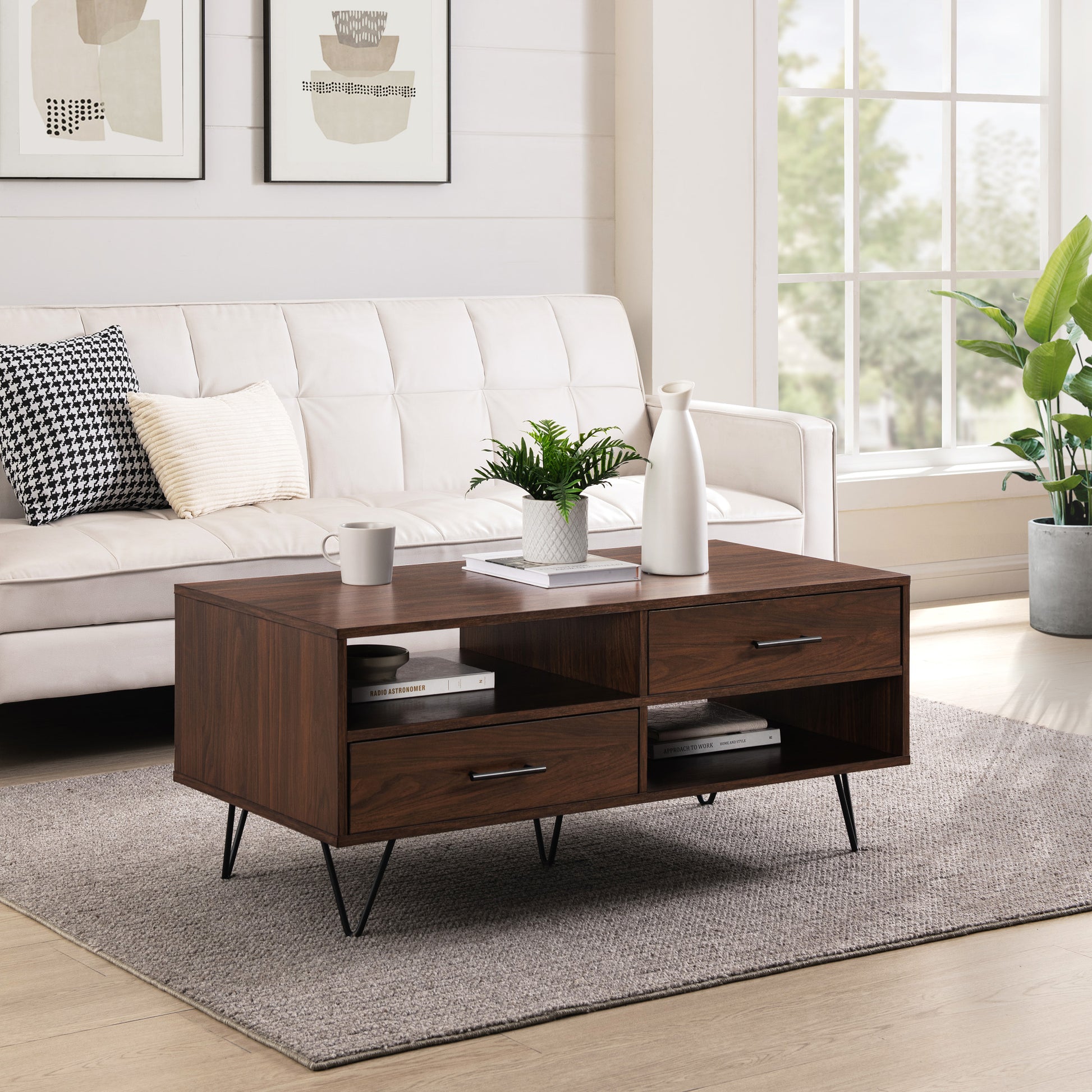 Modern Hairpin Leg Coffee Table Dark Walnut Dark Brown Mdf Mdf