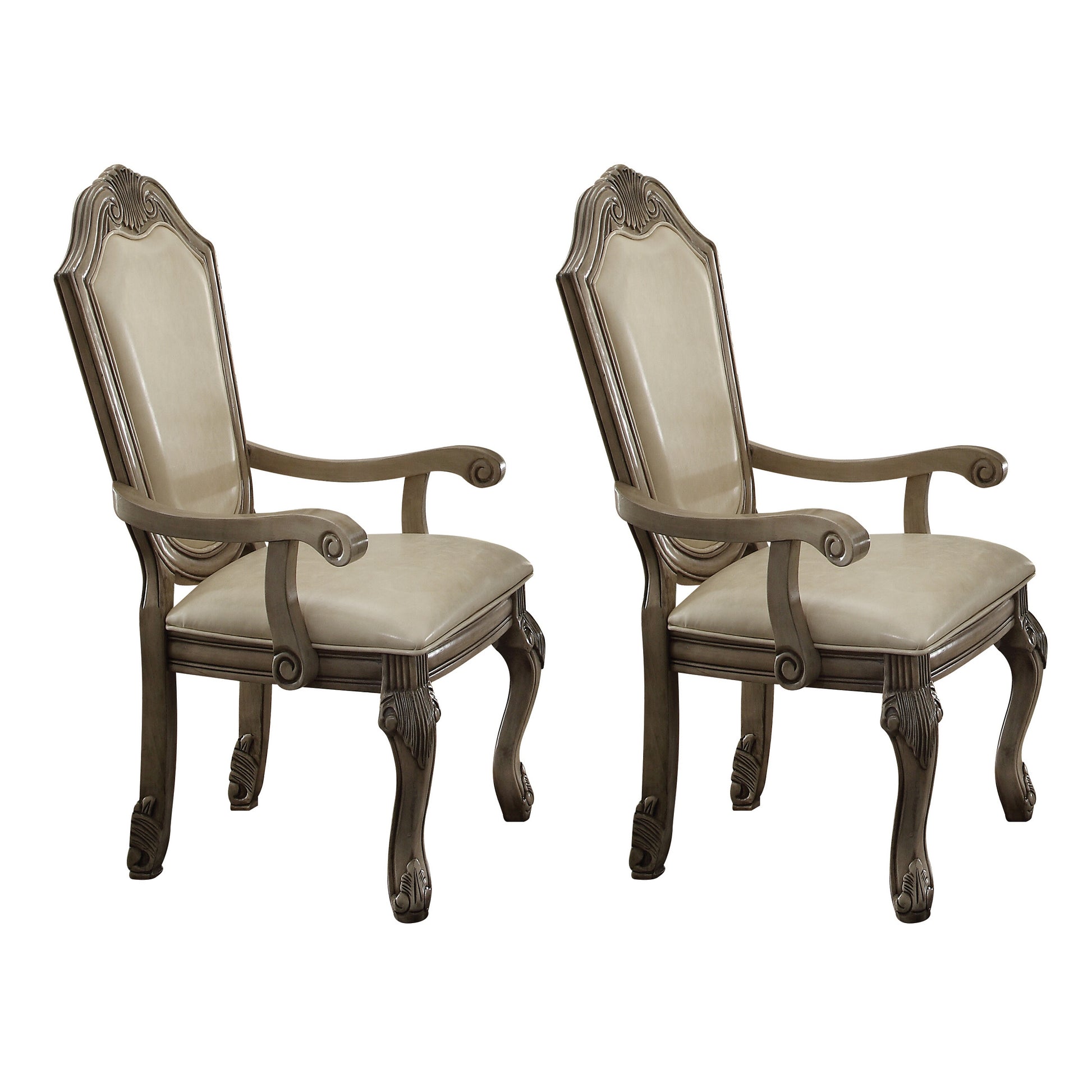 Antique White Solid Back Arm Chairs Set Of 2 Solid Antique White Dining Room Foam Luxury Arm Chair Solid Back Set Of 2 Foam Wood Fabric