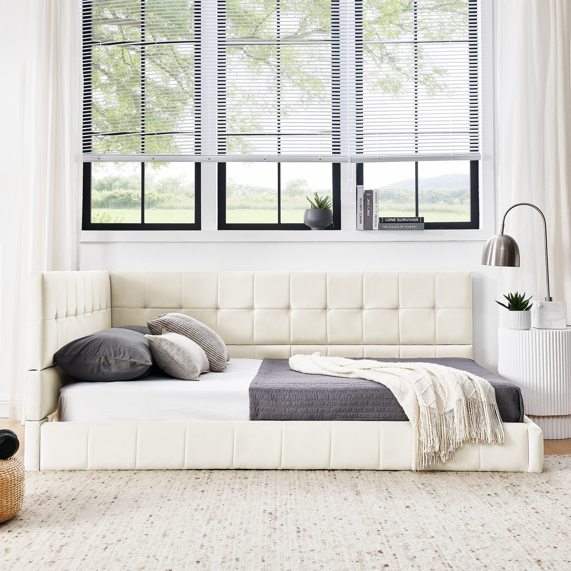 Full Size Upholstered Tufted Bed Frame, Sofa Bed Frame With Comfortable Backrest And Armrests, Full Size Bed For Bedroom, Living Room,Velvet, Beige 80.5''*59''*30.5'' Box Spring Not Required Full Beige Composite Bedroom Eucalyptus Bed Frame Foam Velvet