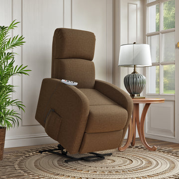 The Chestnut Recliner Brown Polyester Power Remote Wood Soft Cushion Back Push Button Fiber Foam Pads Polyester