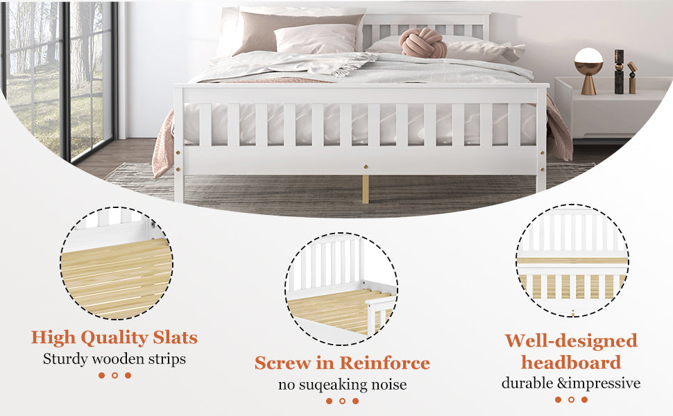 Queen Bed Frames With Headboard, Solid Wooden Platform Bed With Corner, Modern Low Profile Bed Frame, No Box Spring Needed, Grey Queen Grey Wood