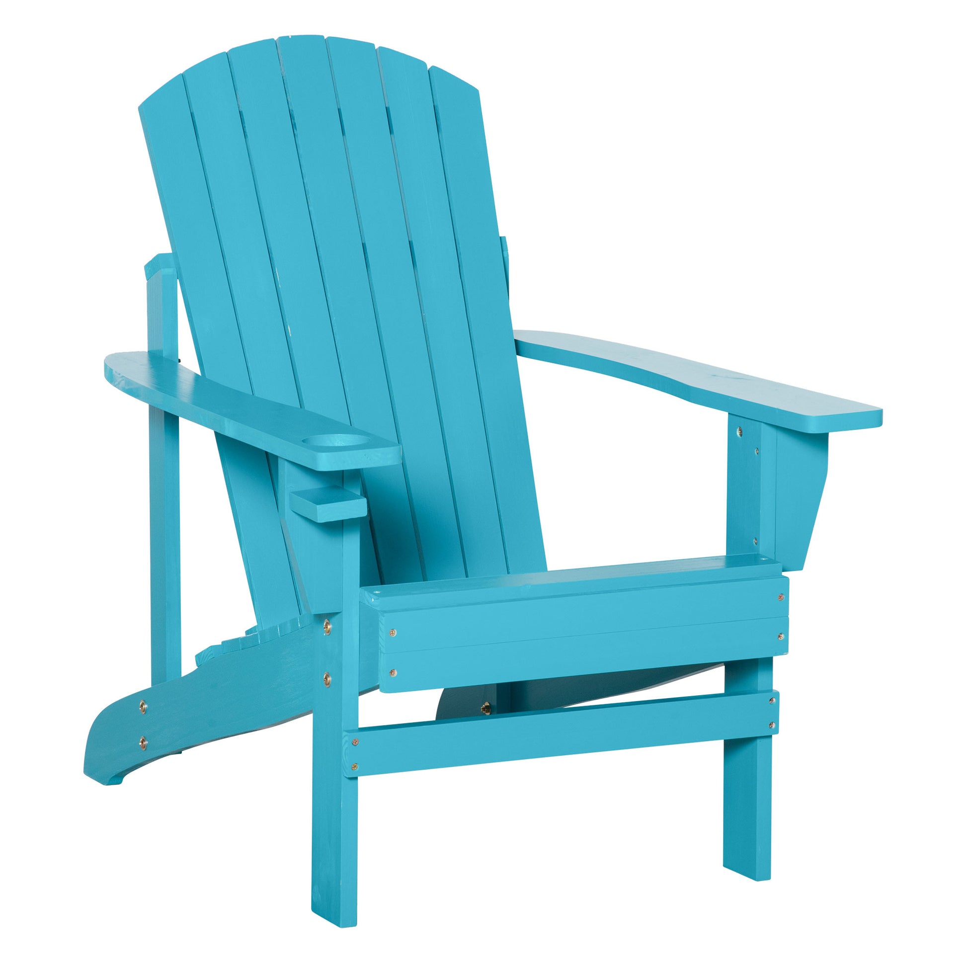 Outsunny Wooden Adirondack Chair, Outdoor Patio Lawn Chair With Cup Holder, Weather Resistant Lawn Furniture, Classic Lounge For Deck, Garden, Backyard, Fire Pit, Sky Blue Blue Wood
