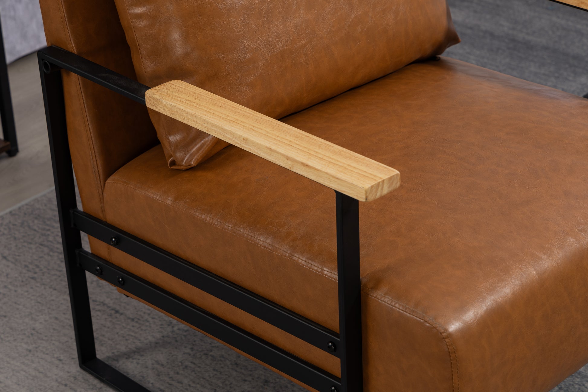 Leather Accent Chair Guest Chair For Living Room, Mid Century Armchair For Bedroom Brown Leather Brown Pu