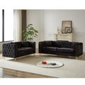 Chenille Pull Buckle Design Sofa For Living Room,Buttons Tufted With Copper Nail Decoration Armrest, Modern Couch Upholstered Button And Metal Legs Black Foam Chenille 5 Seat