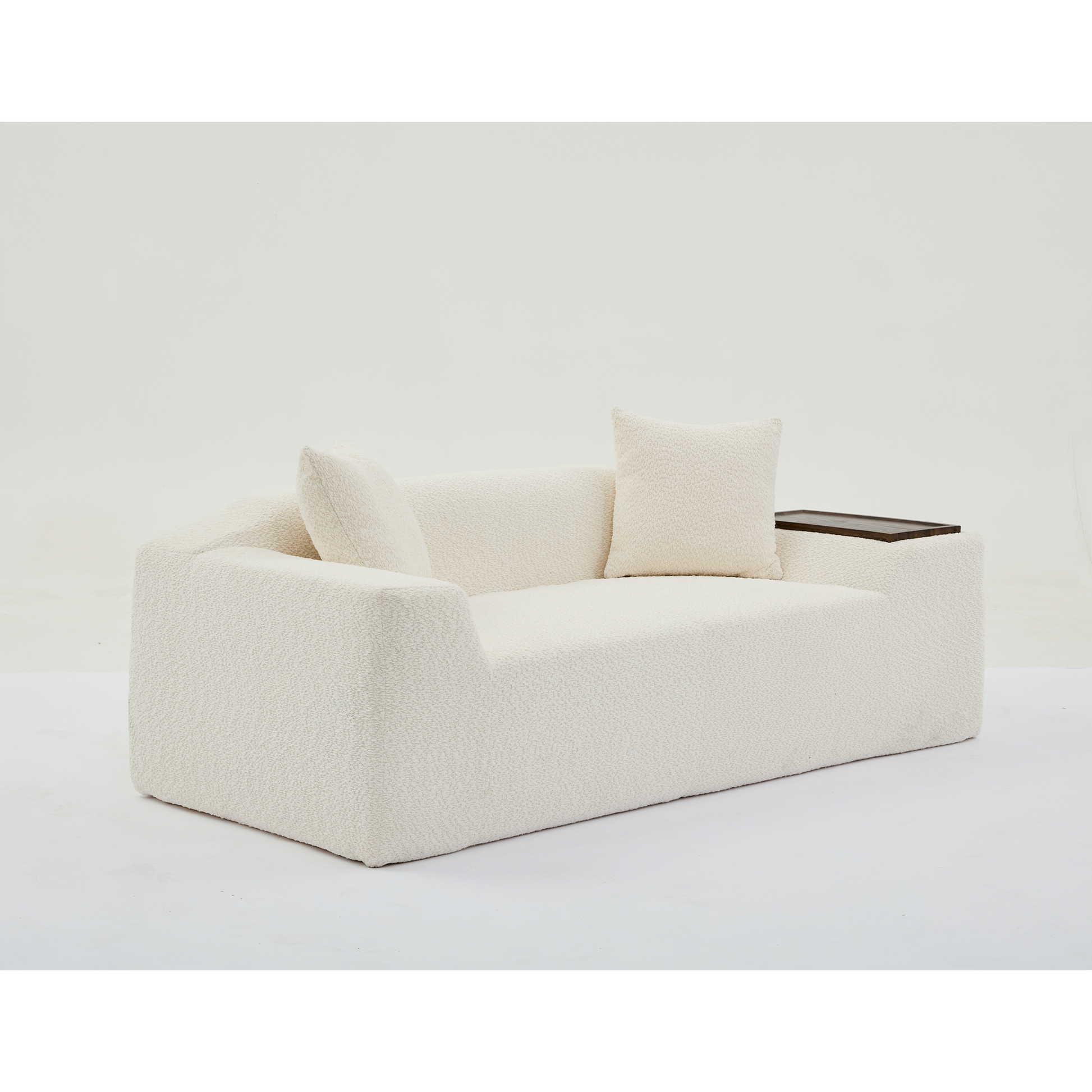 Arrived 2 Piece Boucle Cloud Sofa Set, Upholstered Sofa Set, Modern 3 Seater And 2 Seater Sofa With Mdf End Table For Living Room ,Apartment,3 2 Couch,Boucle,Beige Beige Polyester Primary Living Space Soft Tight Back Modern Square Arms Foam Upholstered 5