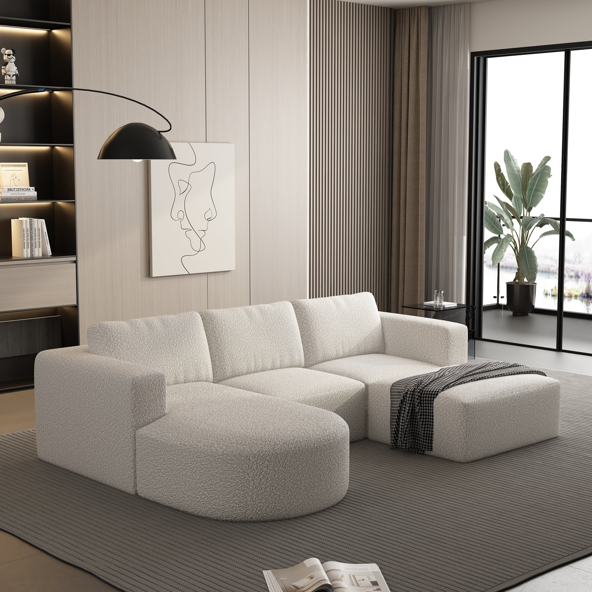 104.32*70.86 Modular Sectional Sofa Sleeper Couch, Sectional Sofa With Chaise And Ottoman, Convertible U Shaped Modular Sofa Set. Compressed Sponge, White. Combo A B C D White Primary Living Space Soft Minimalist,Modern Foam Spring 5 Seat