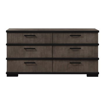 Two Tone Brown Black Finish 6 Drawers Dresser 1Pc Modern Industrial Design Bedroom Furniture Black,Brown Gray Wood