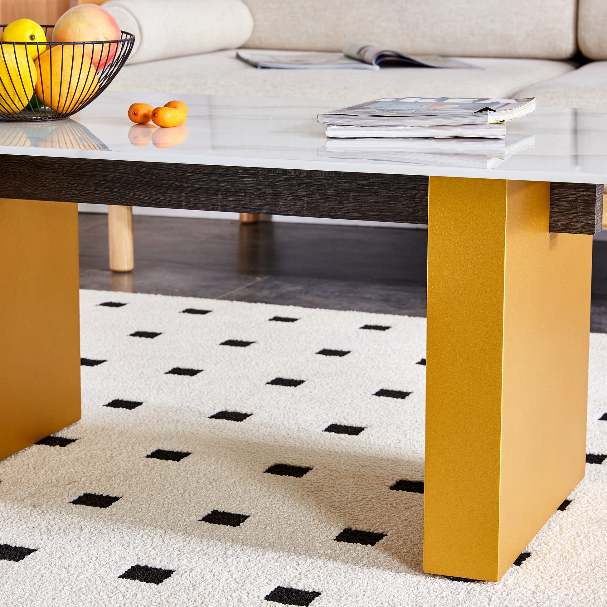 Modern Minimalist Tempered Glass With Sticker Desktop Coffee Table And Dining Table, Paired With Golden Mdf Decorative Columns. Computer Desk. Game Table. Ct 1546 Golden Mdf Glass