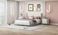 3 Pieces Bedroom Set With Queen Size Pu Leather Upholstered Platform Bed And Elegant Pu Nightstand With 2 Drawersbeige Box Spring Not Required Queen Beige 3 Piece Set Pu