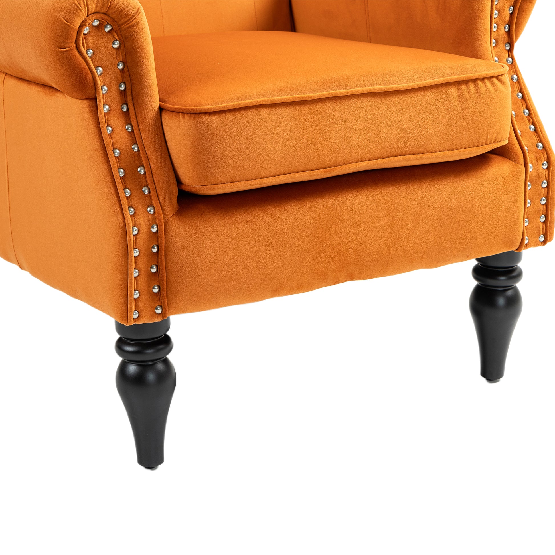 Coolmore Wood Frame Armchair, Modern Accent Chair Lounge Chair With Sturdy Wood Legs For Living Room Bedroom Orange Orange Foam Velvet