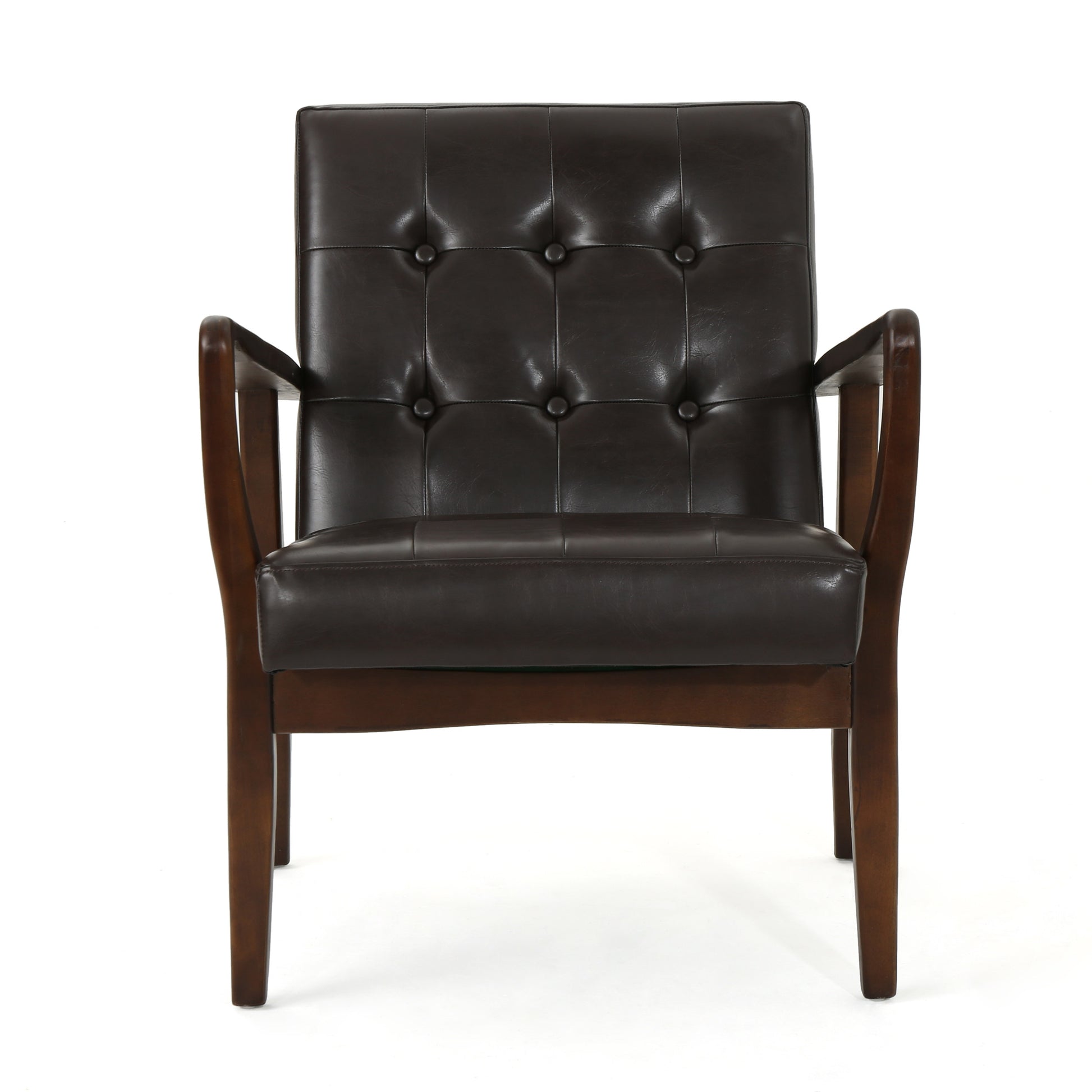 Club Chair, Mid Century Modern Faux Leather Club Chair With Wood Frame Brown Pu