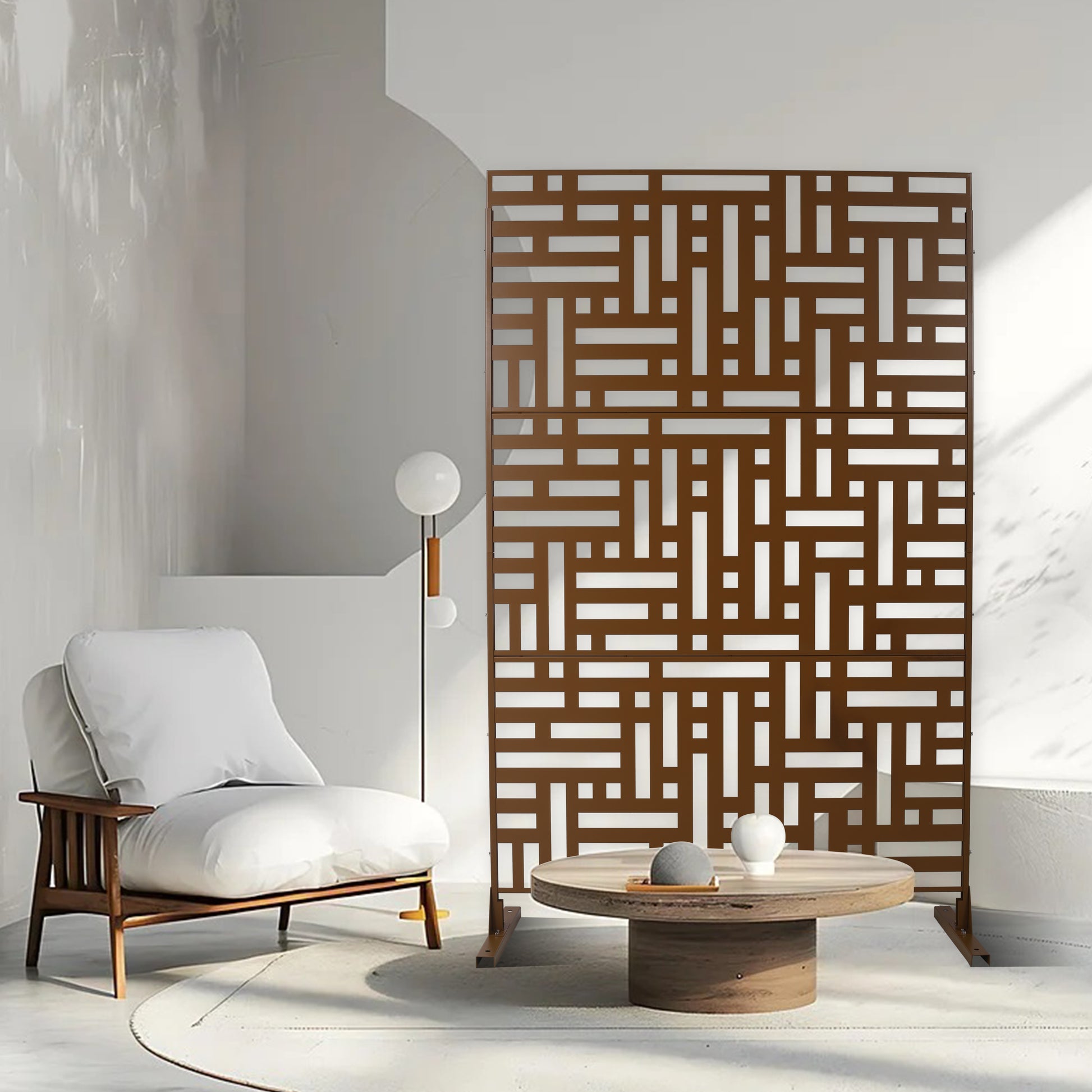 Outdoor & Indoor Privacy Screen Metal Privacy Screen 76" H 48" W, Freestanding Decorative Privacy Screen For Deck Balcony Patio, Privacy Fence Panels For Outside Lawn Garden Ps103 Brown Brown Steel