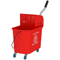Homcom Mop Bucket With Wringer On Wheels For Floor Cleaning, 21 Quart, Separate Dirty And Clean Water, Red Red Plastic
