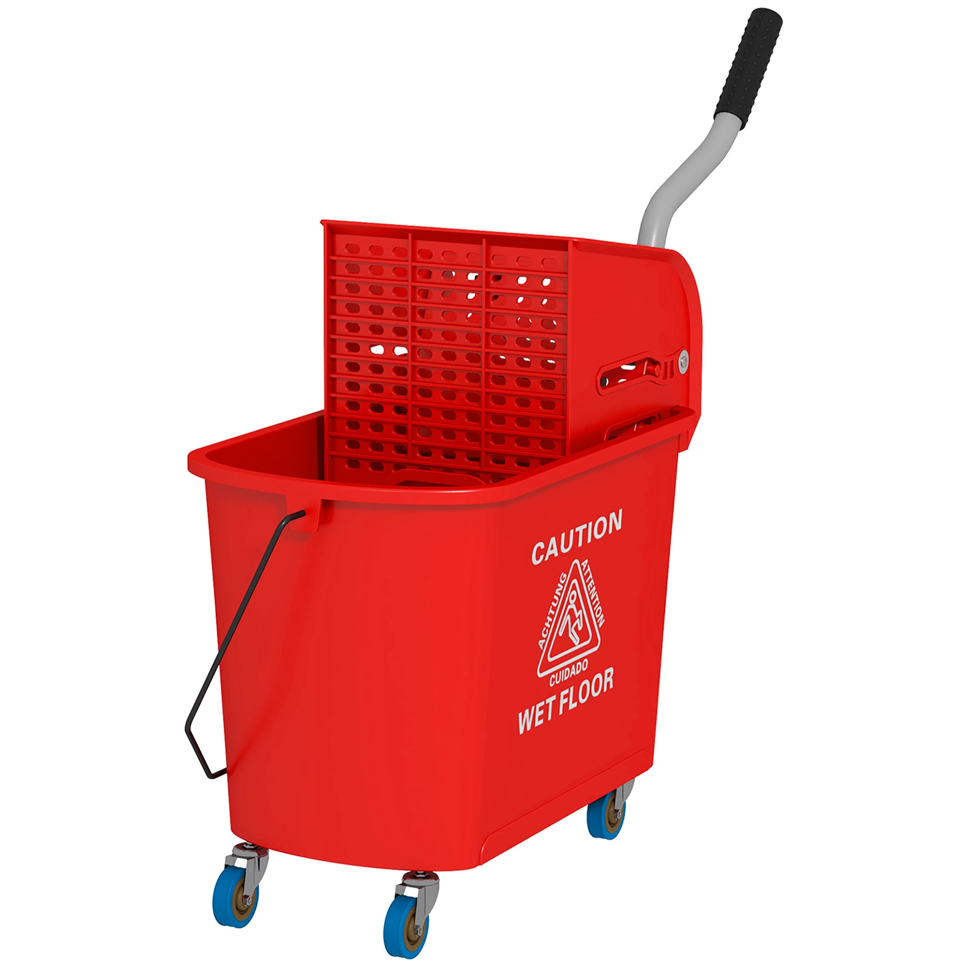 Homcom Mop Bucket With Wringer On Wheels For Floor Cleaning, 21 Quart, Separate Dirty And Clean Water, Red Red Plastic