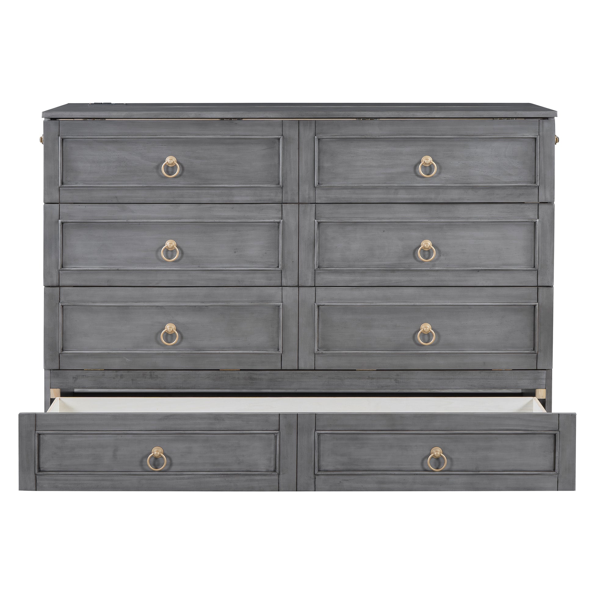 Queen Murphy Bed With Large Drawers,Gray Queen Gray Plywood