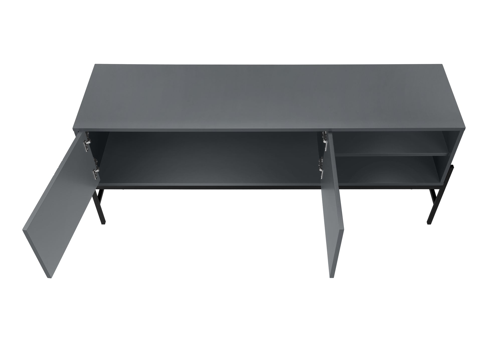 Tv Stand, 60 Inch, Console, Media Entertainment Center, Storage Cabinet, Living Room, Bedroom, Grey Laminate, Black Metal, Contemporary, Modern Grey 80 89 Inches Particle Board