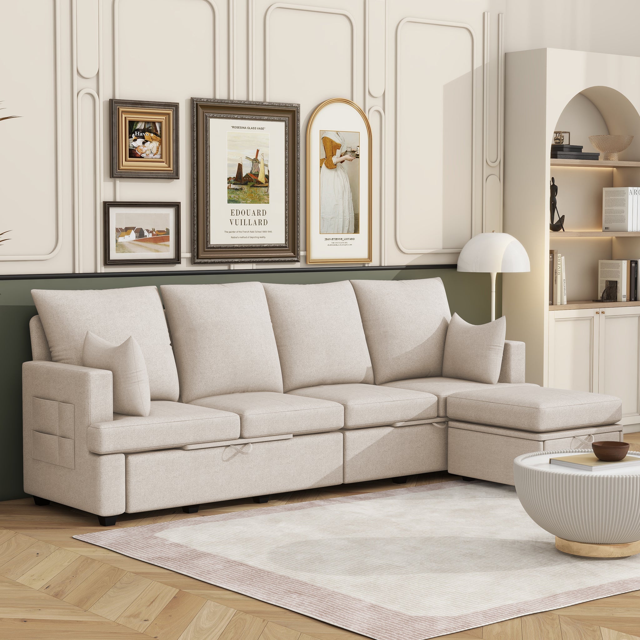 Modern L Shape Modular Sofa, 5 Seat Chenile Sectional Couch Set With 2 Pilows Lncluded, Freely Combinableindoor Funiture For Living Room,Apartment, Office, 3 Colors Beige Chenille Metal Primary Living Space Medium Soft Loose Back Modern Poplar Foam