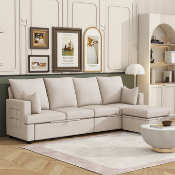 Modern L Shape Modular Sofa, 5 Seat Chenile Sectional Couch Set With 2 Pilows Lncluded, Freely Combinableindoor Funiture For Living Room,Apartment, Office, 3 Colors Beige Chenille Metal Primary Living Space Medium Soft Loose Back Modern Poplar Foam