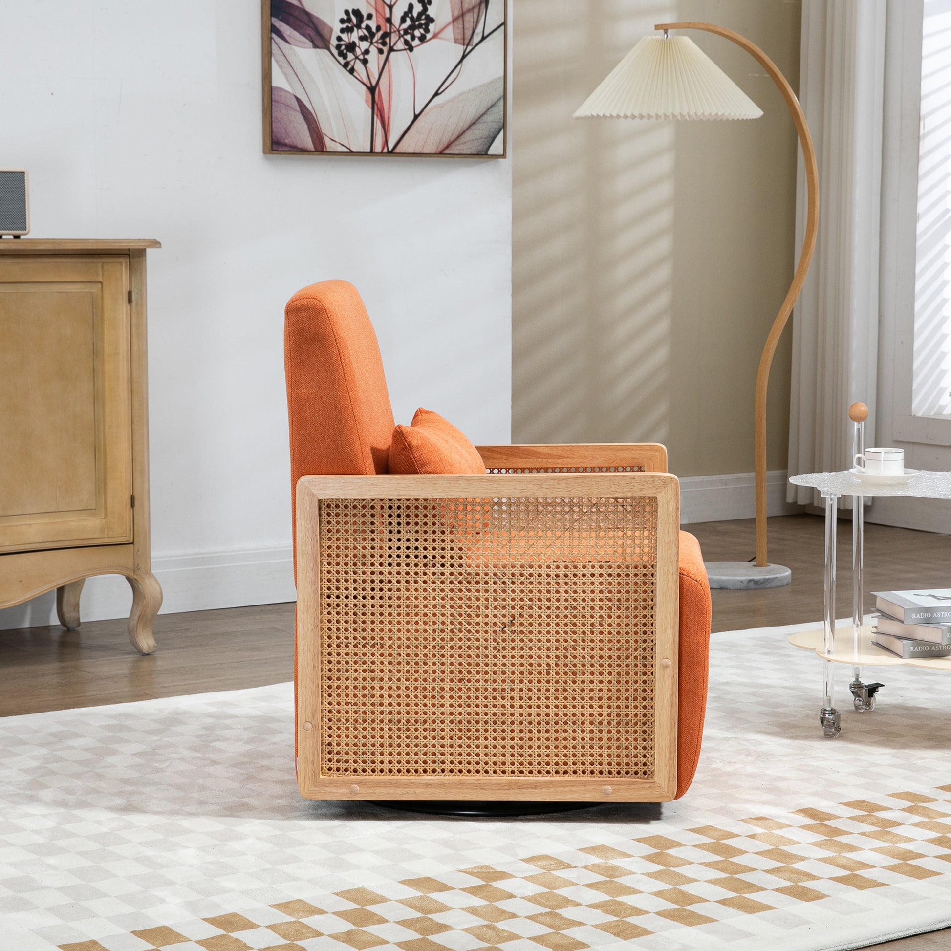 Coolmore 360 Degree Swivel Barrel Club Chair With One Pillow,Modern Comfortable Upholstered Accent Chair,Linen Accent Chair For Living Room,Bedroom Orange Linen Orange Primary Living Space Modern Foam Linen