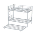 Heavy Duty Sturdy Meta Twin Over Twin With Trundle Bunk Bed L Noise Reduced Safety Guardrail No Box Spring Needed,Gray Silver Twin Gray Silver Metal