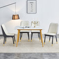 Table And Chair Set.A Morden Table With White Imitation Marble Patterned Stone Burning Tabletop With Golden Metal Legs.Paried With 4 Chairs With Pu Leather Backrest And Black Metal Legs. Black,White Gold Seats 4 Metal,Sintered Stone