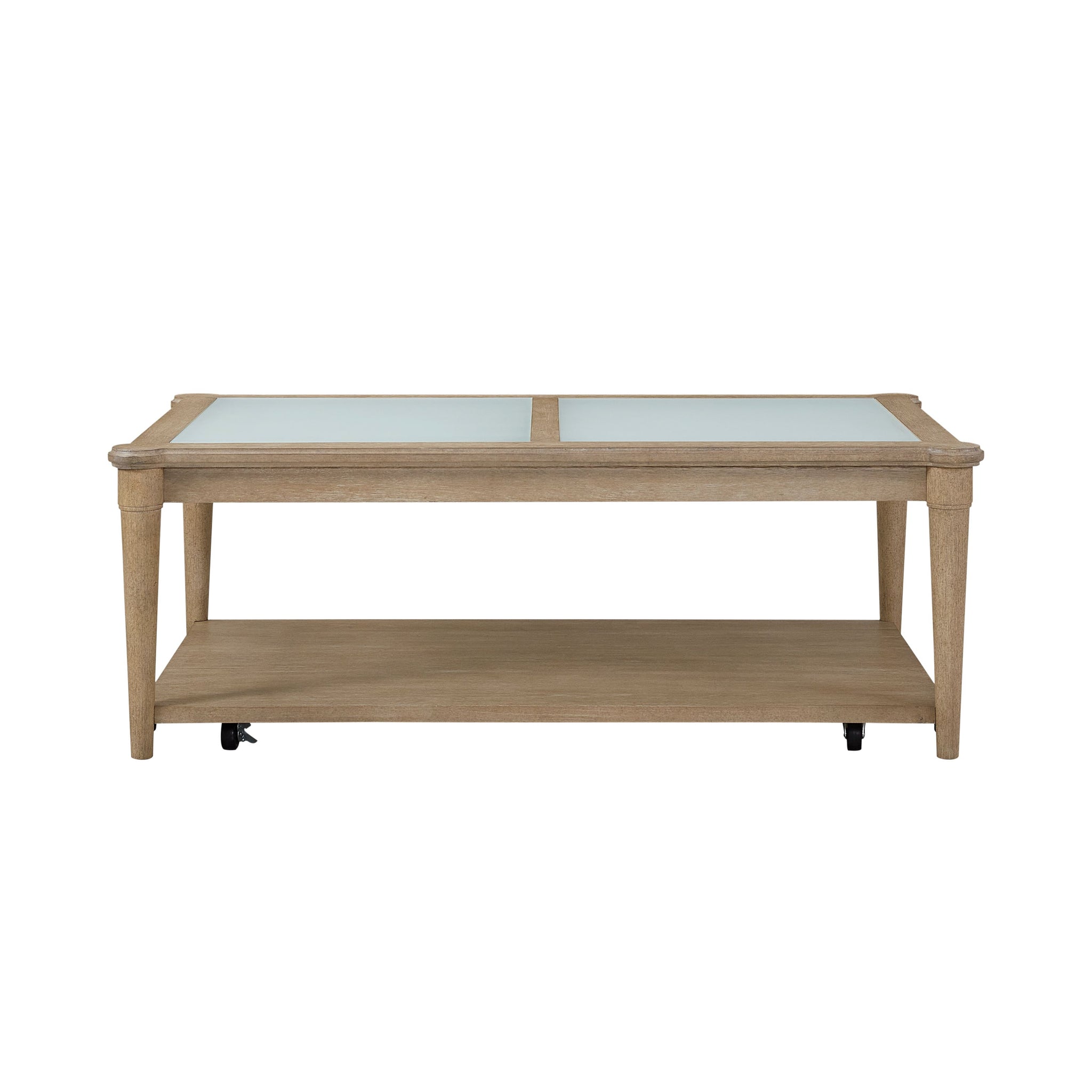 Frosted Glass Top Cocktail Table With Casters Sand Solid Wood Mdf Glass