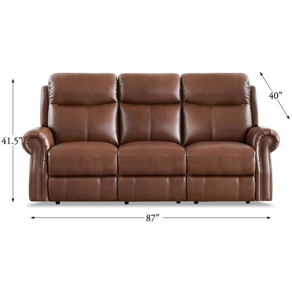 Royce Power Headrest Zero Gravity Reclining Sofa Brown Genuine Leather Wood Primary Living Space Medium Firm Tight Back Mid Century Modern Eucalyptus Rolled Arms Memory Foam Leather 3 Seat