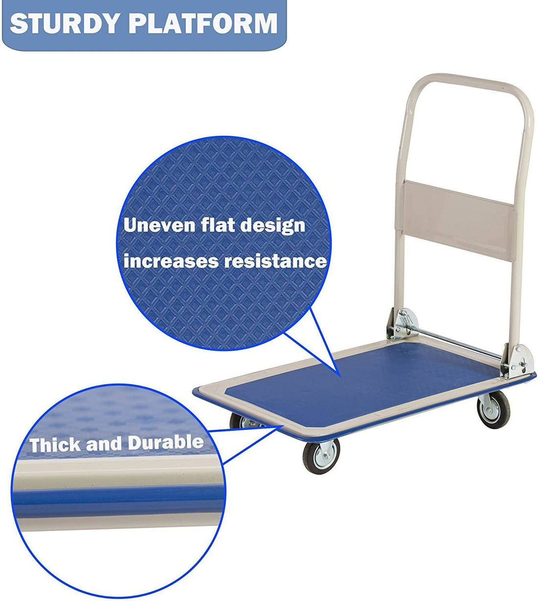 Platform Truck Hand Flatbed Cart Dolly Folding Moving Push Heavy Duty Rolling Cart With 4 Wheels, 330 Lbs Weight Capacity Blue Metal