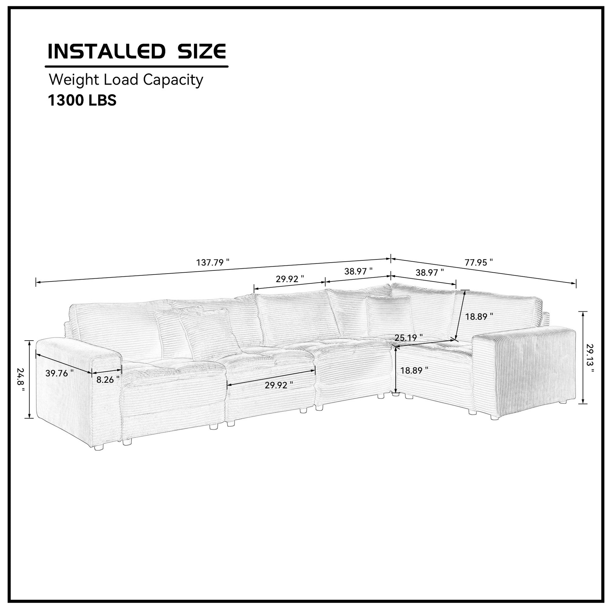 5 Seats,Oversized Sectional Sofa,L Shaped Corner Couch With Detachable Seat & Back Cushion, Corduroy Upholstery Convertible Sleeper Sofa&Couch For Living Room Grey Fabric 5 Seat