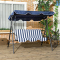Outsunny 3 Seat Outdoor Patio Swing Chair With Removable Cushion, Steel Frame Stand And Adjustable Tilt Canopy For Patio, Garden, Poolside, Balcony, Backyard, Dark Blue Dark Blue Steel