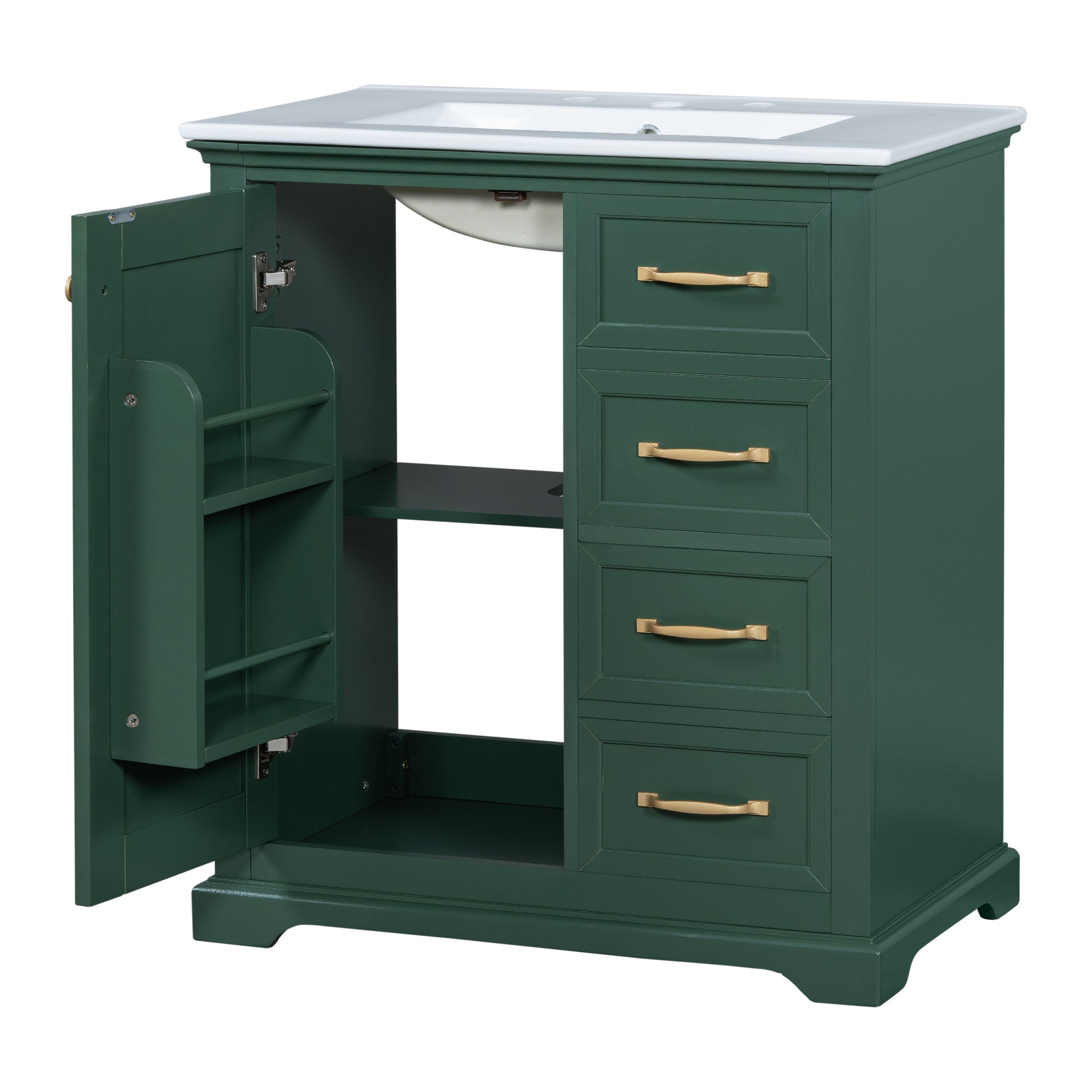 30" Bathroom Vanity With Sink, One Package, Green Bathroom Cabinet With Drawers, Solid Frame And Mdf Board Green Solid Wood Mdf