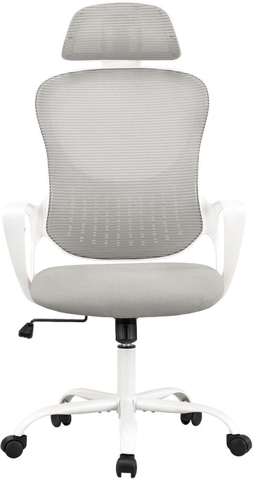 High Back Mesh Rolling Work Task Chairs With Wheels And Adjustable Headrests, Comfy Lumbar Support, Armrest For Bedroom, Gaming, Grey Grey Metal