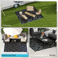 Outsunny Reversible Outdoor Rug, 8' X 10' Waterproof Plastic Straw Floor Mat, Portable Rv Camping Carpet With Carry Bag, Large Floor Mat For Backyard, Deck, Picnic, Beach, Black & Gray Geometric Multicolor Polypropylene