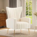 Velvet Accent Chair With Table, Wingback Arm Chair With Gold Legs, Upholstered Single Sofa For Living Room Bedroom, White White Velvet 1 Seat