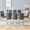 Table And Chair Set.Modern Rectangular Glass Dining Table With A Tempered Glass Tabletop And Silver Metal Legs, Paired With Multiple Chairs Designed With Pu Cushions And Silver Metal Legs. Gray Silver Seats 8 Tempered Glass