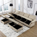 Adjustable Arms And Backs Sectional Sofa, Modern Sectional Couch U Shaped Sofa Couch With Storage Ottoman, Sofa With Convertible Chaise Beige Beige Polyester 4 Seat