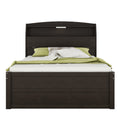 Full Size Wooden Led Platform Bed With Trundle, With Storage Headboard, With Drawers, Brown Full Brown Plywood