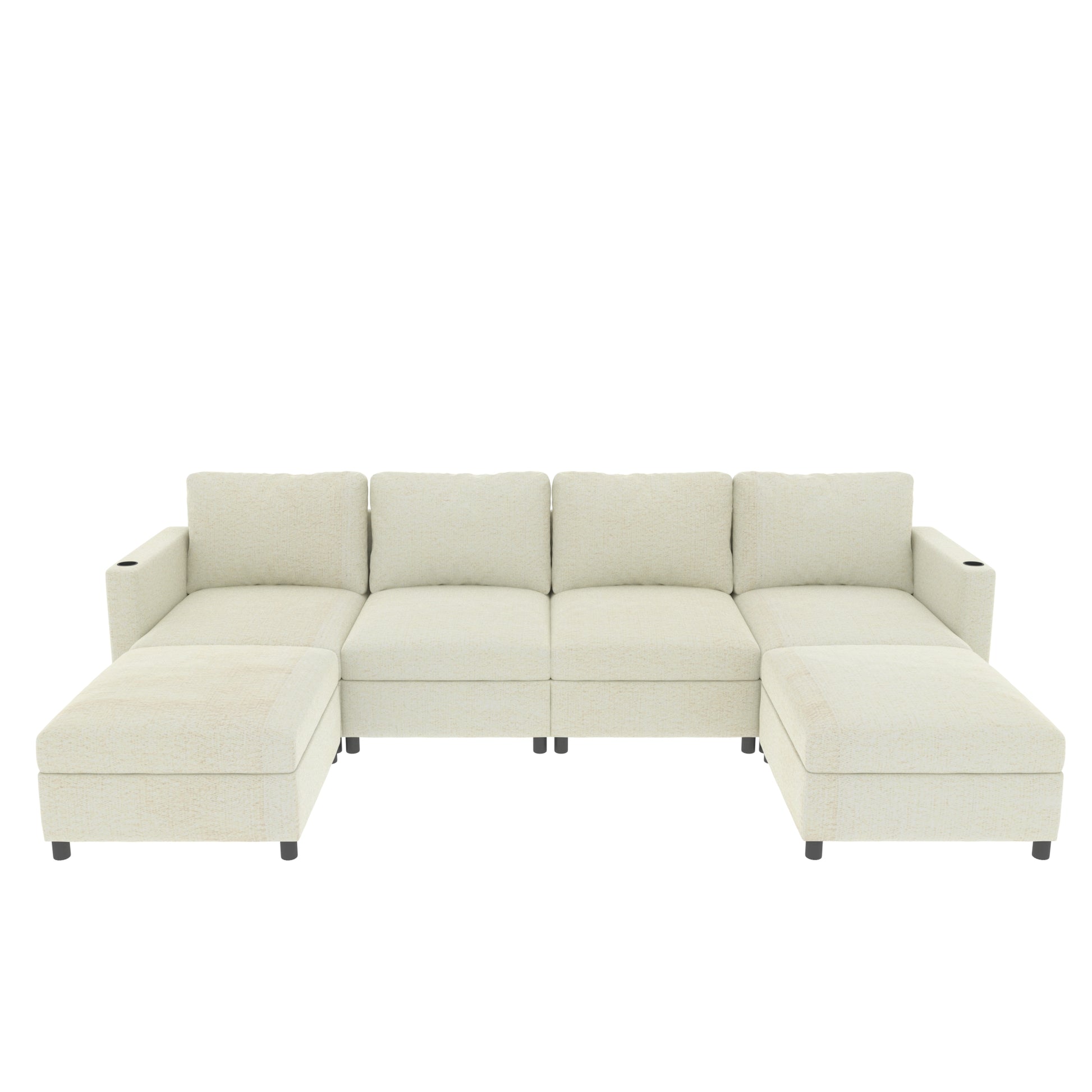 Modern Large Sectional Sofa, U Shape Modular Sectional Couch With Storage Function,123" Sofa Bed With Ottoman,6 Seat Sectionals Chaise For Living Room,Chenille Antique White Fabric 6 Seat