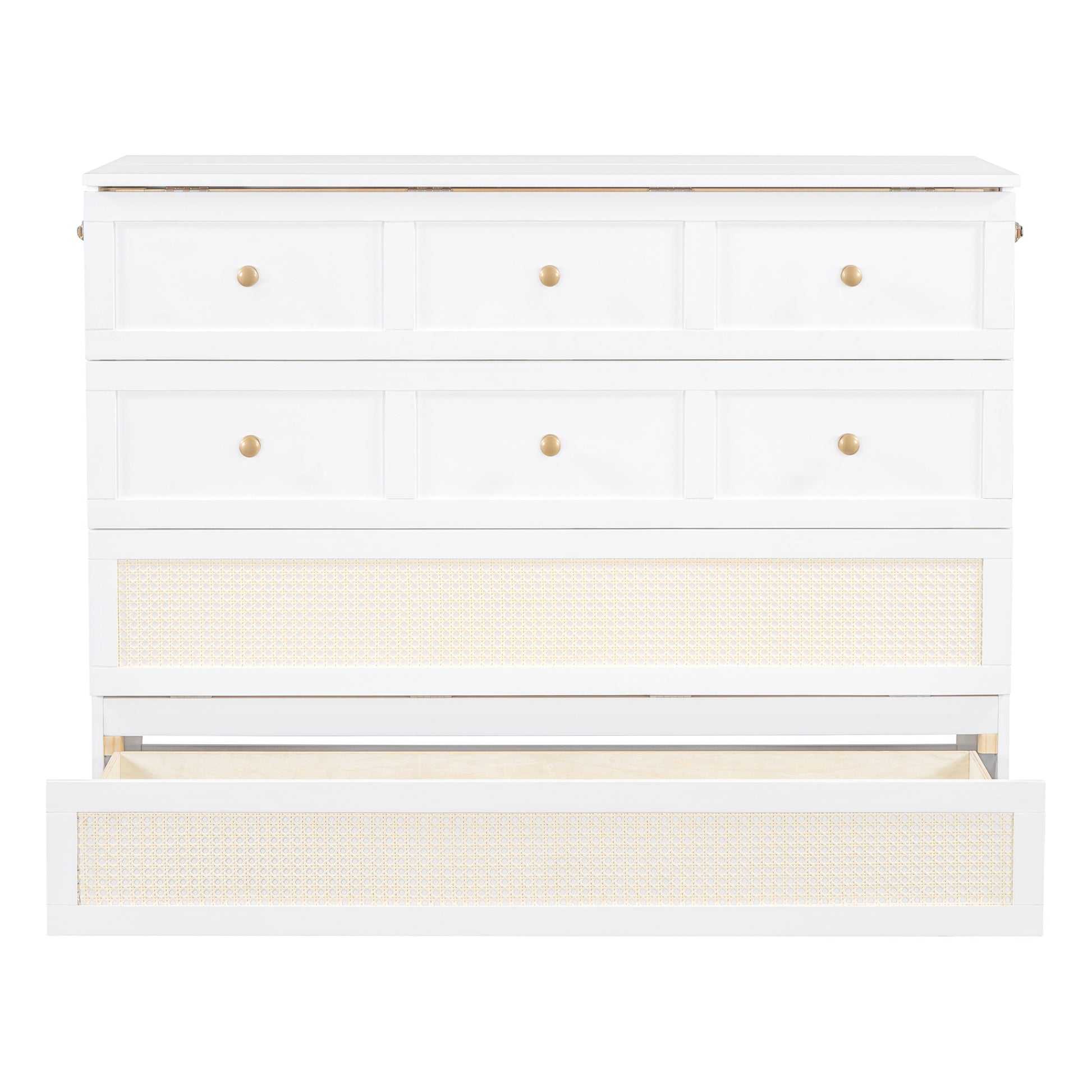 Full Size Murphy Bed With Large Drawers,White Full White Plywood