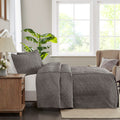 3 Piece Split Corner Pleated Quilted Bedspread Dark Grey Queen Dark Grey Polyester