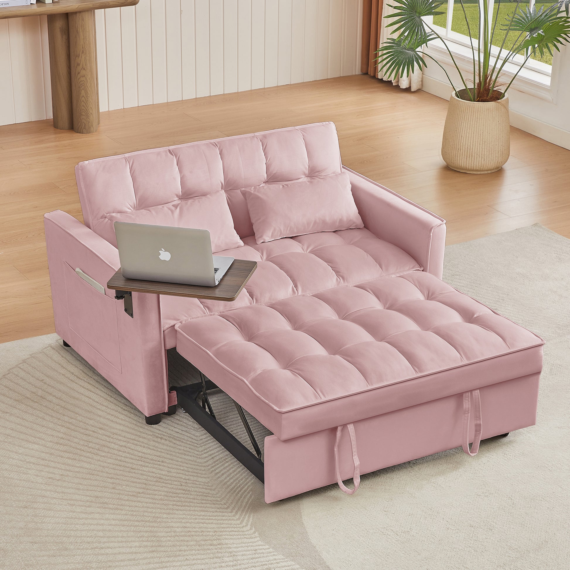 Pink Velvet Loveseat Sofa Bed Pink Wood Tufted Back Square Arms Foam Velvet 2 Seat