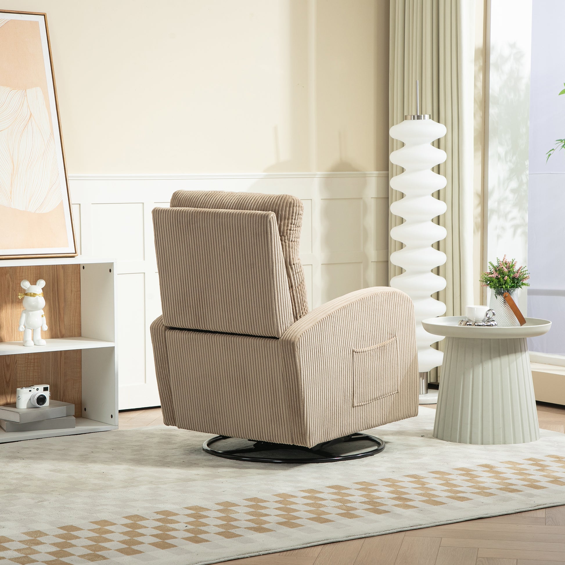 Jiada Upholstered Swivel Glider.Flannel Fabric.Rocking Chair For Nursery In Light Brown.Modern Style One Left Bag Light Brown Primary Living Space Foam Fabric Metal