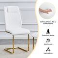 Table And Chair Set.Large Modern Rectangular Table With 0.4 Inch Patterned Glass Tabletop And Large Mdf Table Legs.Comes With 6 Chairs With Faux Leather Cushioned Seats And Golden Metal Legs. Gold White Seats 6 Mdf Glass