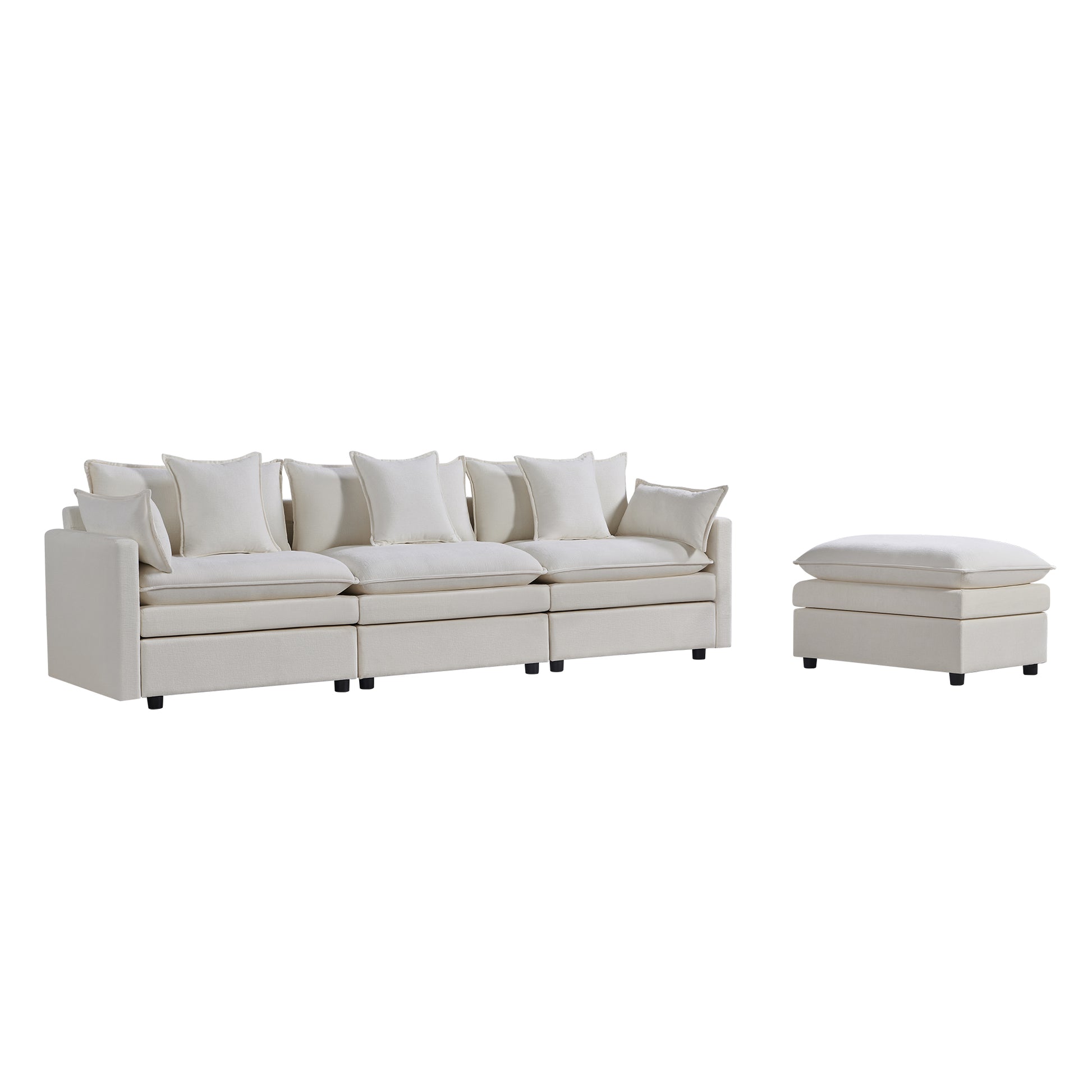 108.66"Modern Chenille L Shaped Sectional Sofa With Convertible Chaise, Comfy Cloud Couch Deep Sectional Sofa With Ottomans For Living Room White Wood Foam Chenille 3 Seat