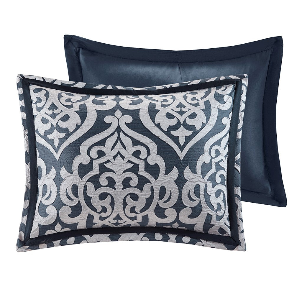 8 Piece Jacquard Comforter Set Navy Silver Queen Queen Navy Silver Polyester