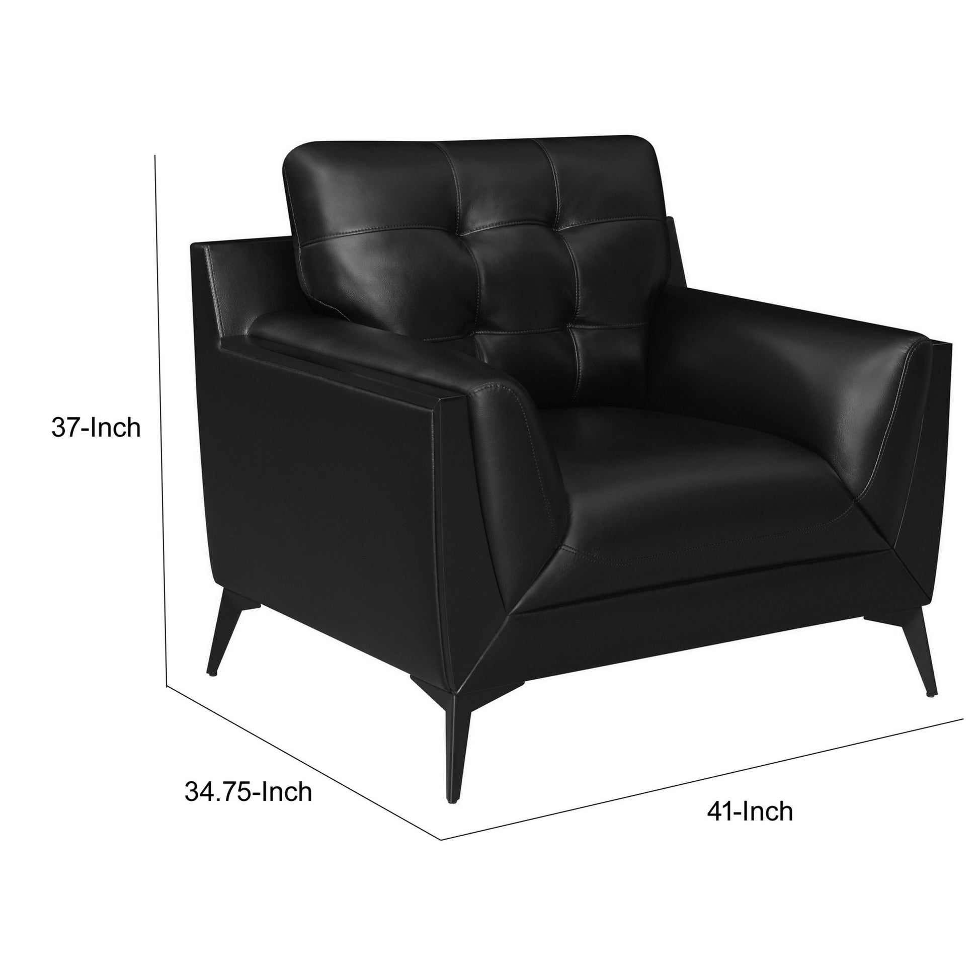 41 Inch Modern Accent Chair, Double Track Arms, Foam Cushioning, Black Black Wood