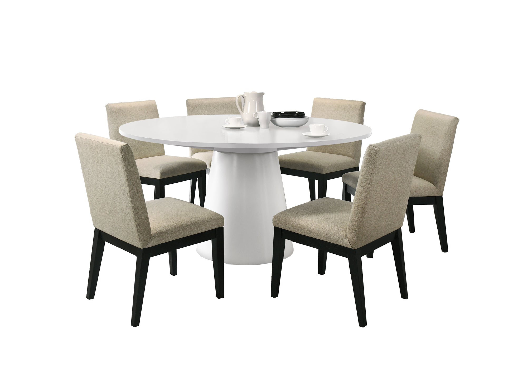 Jasper White 7 Piece 59"W Round Dining Table Set With Black Finish Chairs White Wood