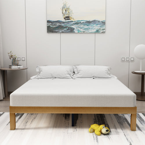 Queen Size Wood Platform Bed Frame,No Box Spring Needed,Strong Wood Slat Support, Easy Assembly Queen Brown White Rubber Wood