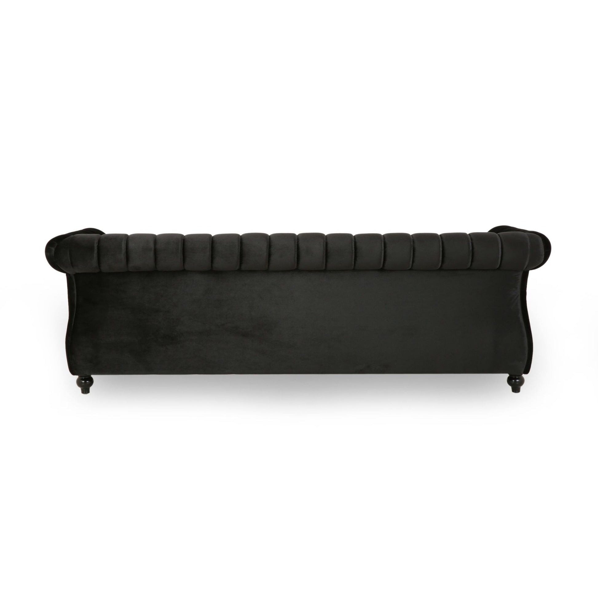 84 Inch Black 3 Seater Velvet Sofa Button Tufted With Trim, Curved Backrest, And Rolled Arms, Stylish And Elegant Couch For Modern Living Rooms, Durable Upholstery, Luxury Design Black Velvet Wood Primary Living Space Medium Firm Loose Back Medium Duty