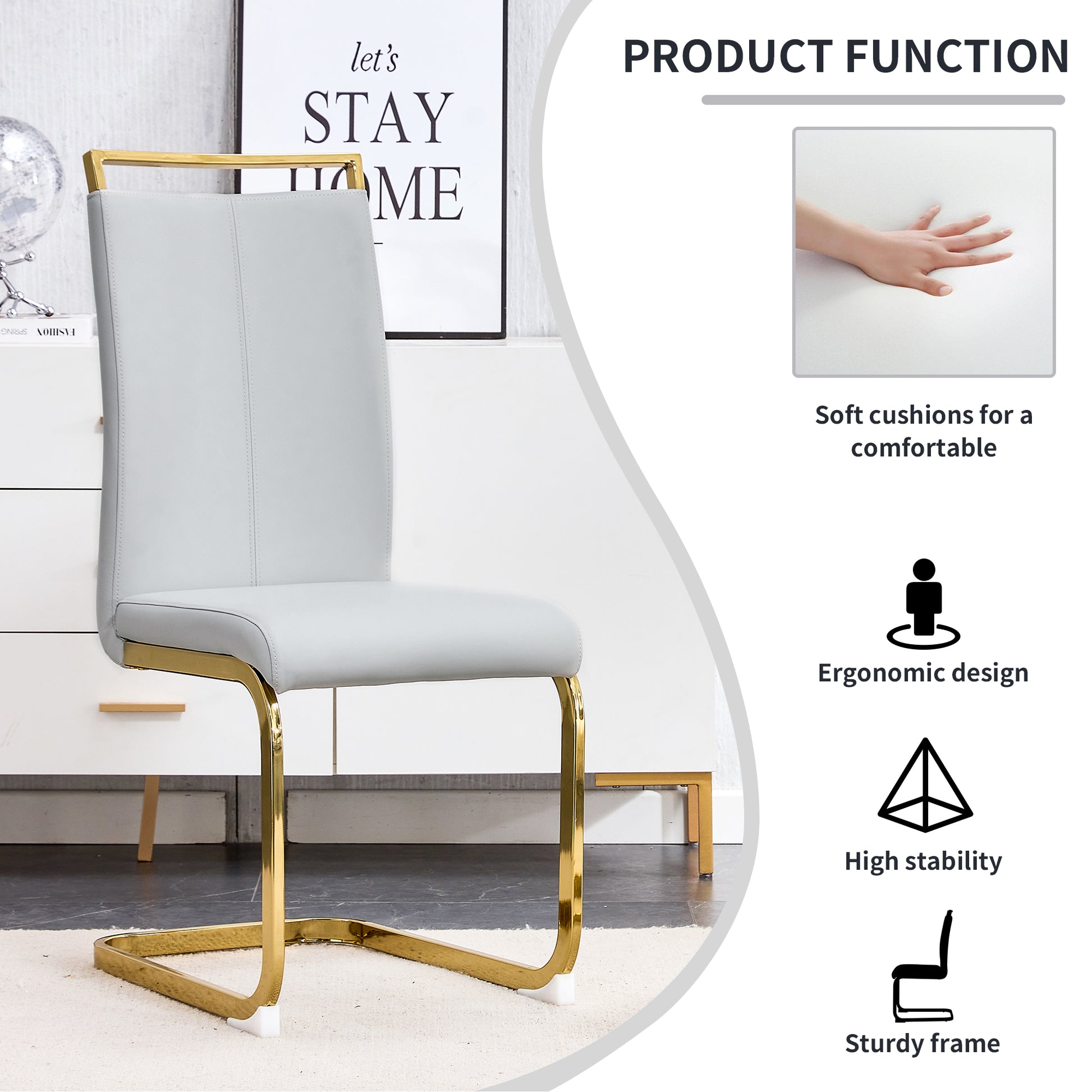 Table And Chair Set. Modern Dining Table With Mdf Top And Beautiful Mdf Legs. Equipped With Comfortable Pu Chairs And Metal Legs. Suitable For A Wide Range Of Decorative Styles. Black,Light Gray Seats 4 Mdf